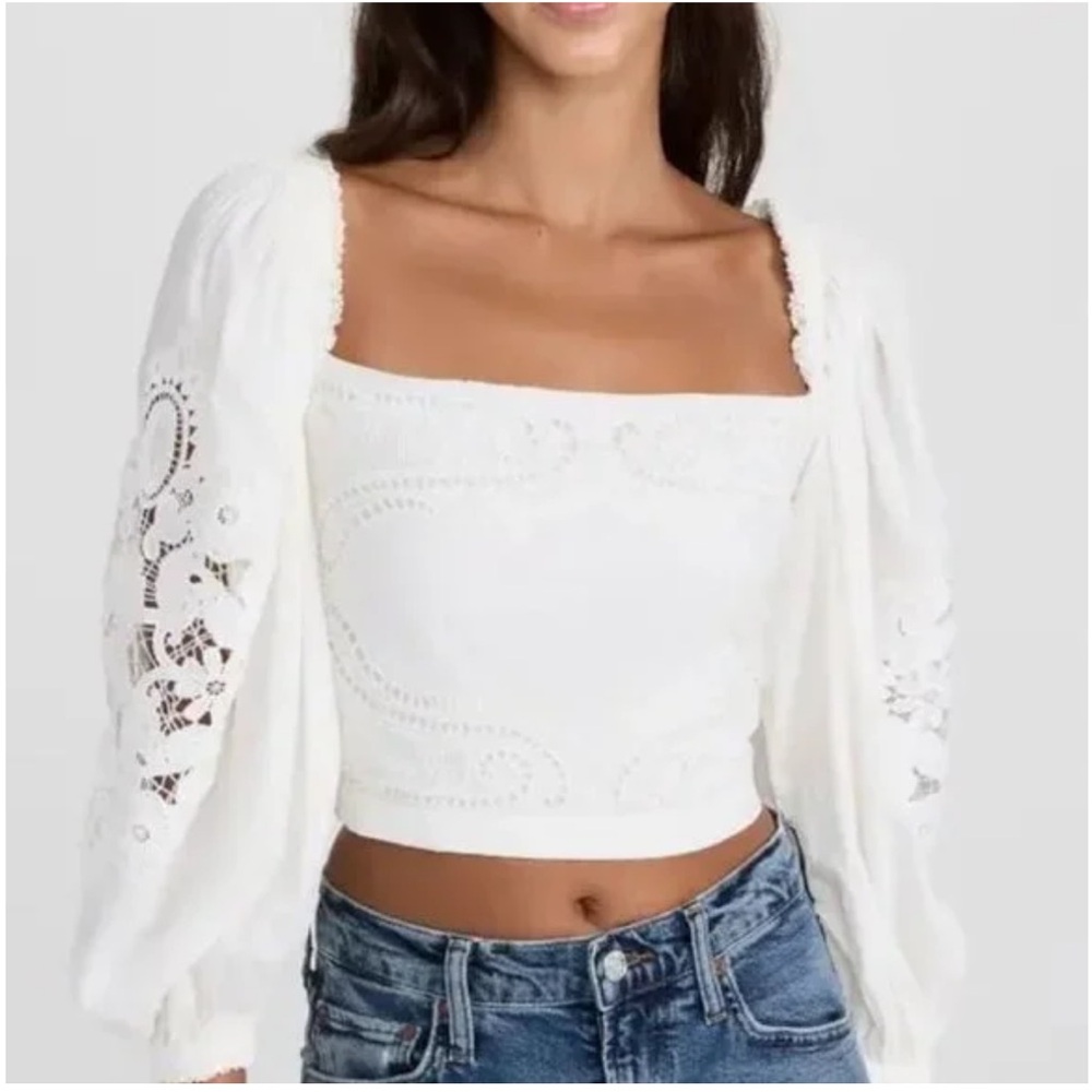FARM Rio White Embroidered Lace Blouse